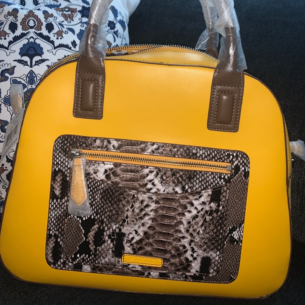 Vera Bradley Yellow Bowler Bag purse python print